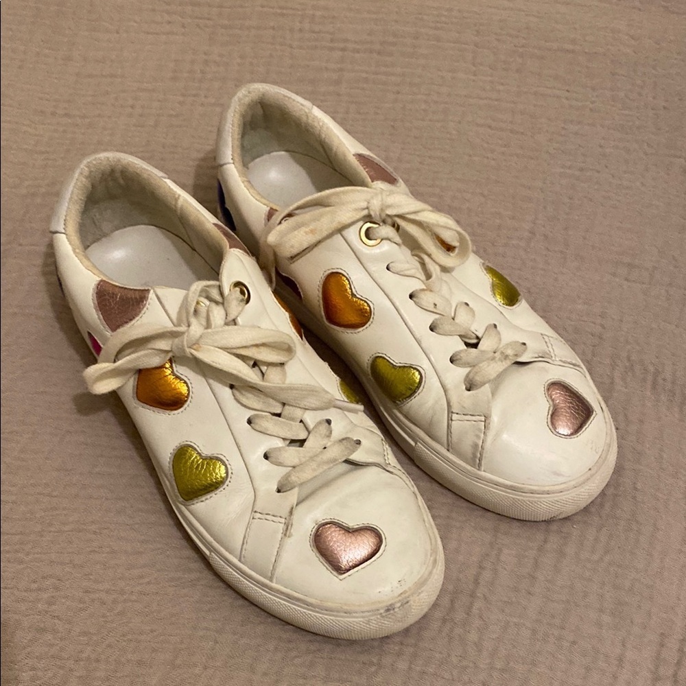 Kurt Geiger London White Sneakers with Colorful Heart Accents. Size 37
